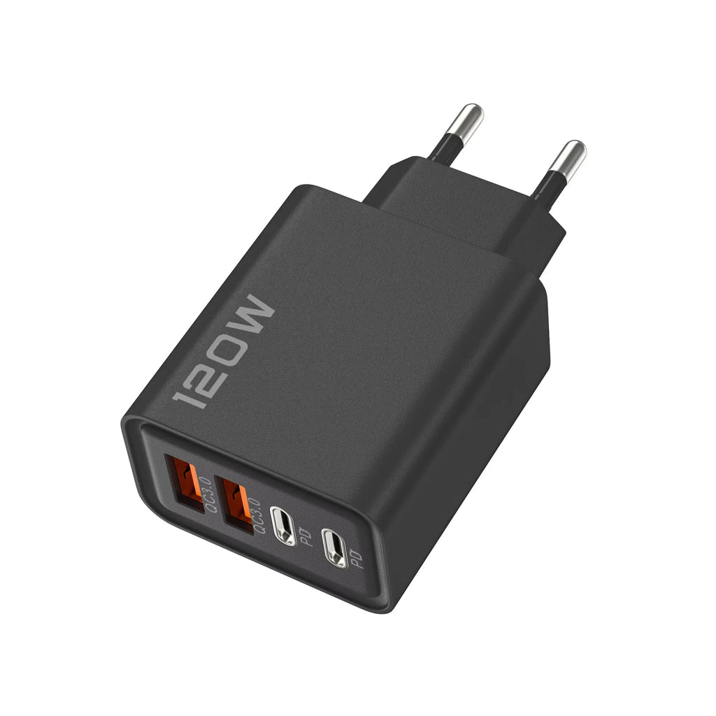 4 Port 120W USB C Fast Charger Station PD QC3.0 Wall Adapter Data Cable For iPhone Samsung Xiaomi Huawei EU US UK Plug Travel