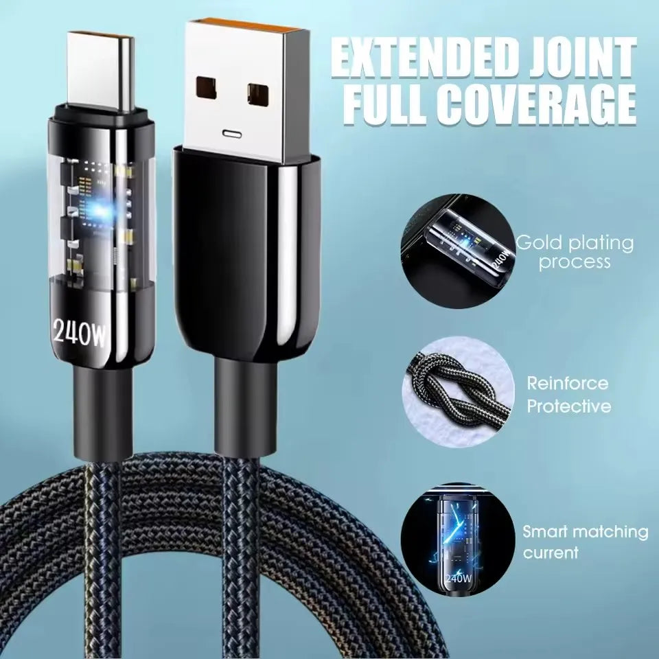 240W Dual Charging Line Type-C USB C To Type C Cable Fast Charging Nylon Braided TypeC Data Cord for Samsung Huawei Mi Laptop