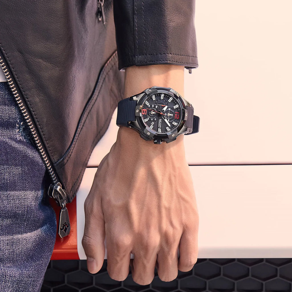 MEGIR 47MM Dial Sport Watches for Men Fashion Quartz Wristwatch Waterproof Silicone Strap Male Chronograph Clock Montre Homme