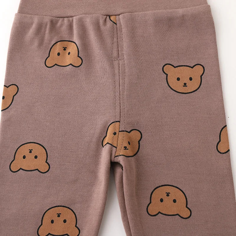 Spring & Autumn Baby Underwear Set Cute Bear Print Toddler Clothing Cotton High Waist Belly Protection Baby Long Sleeve Pajamas