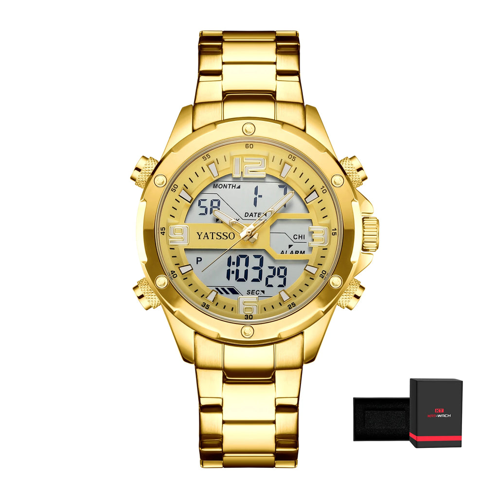 Relógio Masculino Híbrido Watch | 5ATM Waterproof Steel Band Dual Movement Luminous Hands Alloy Case