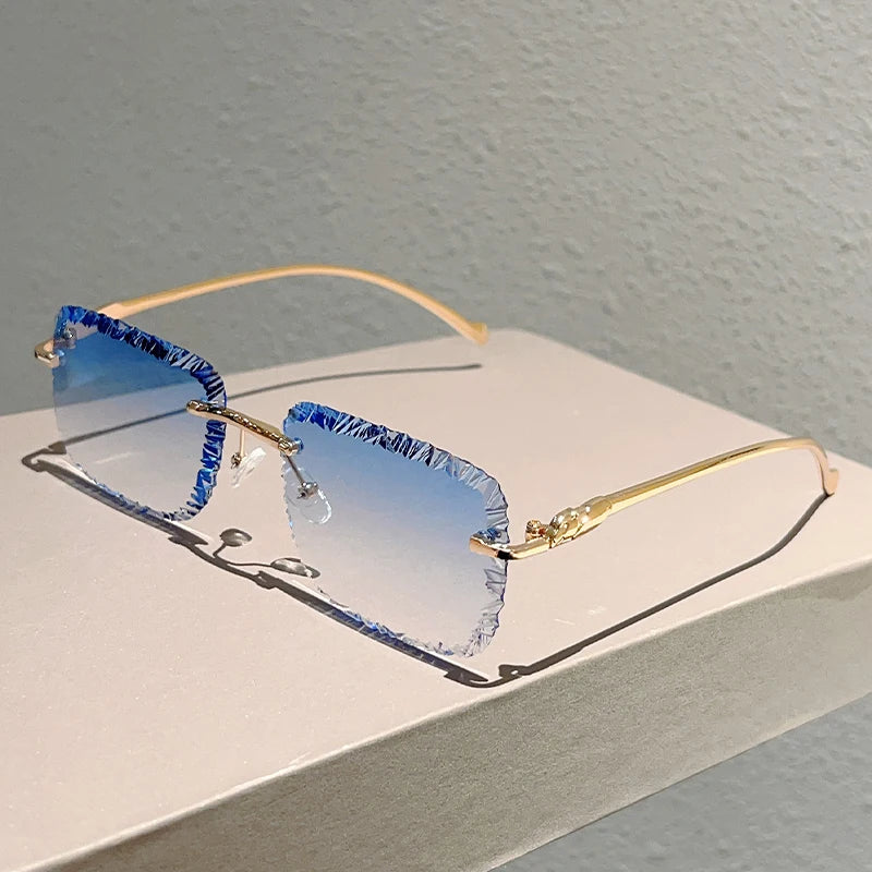 Rimless Square Sunglasses Men Fashion Vintage Gradient Casual Shades Women Trendy Luxury Brand Design Decor Sun Glasses
