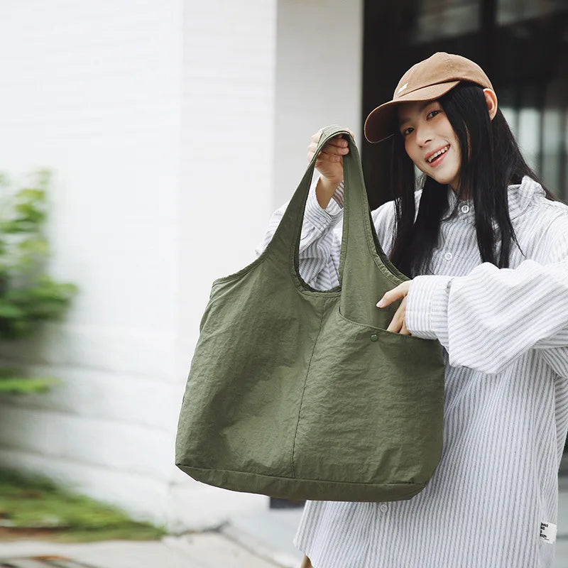 2026 SS K-Fashion Premium Solid Canvas Tote Large Capacity Shoulder Crossbody Work Commuter Handbag Women