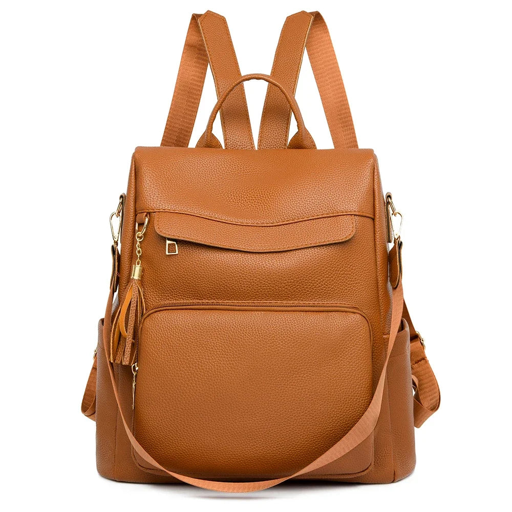 Women's PU Leather Backpack – Stylish Casual Daypack for School and Travel