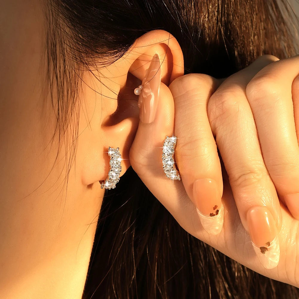 4mm Moissanite Hoop Earrings for Women – D-Color Round-Cut Huggie Earrings
