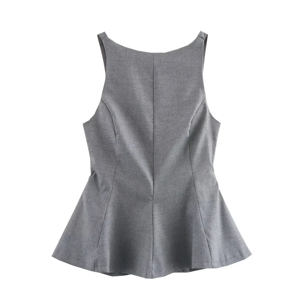 Women’s Backless Crop Top – Bow Detail Side-Zip Sleeveless Blouse