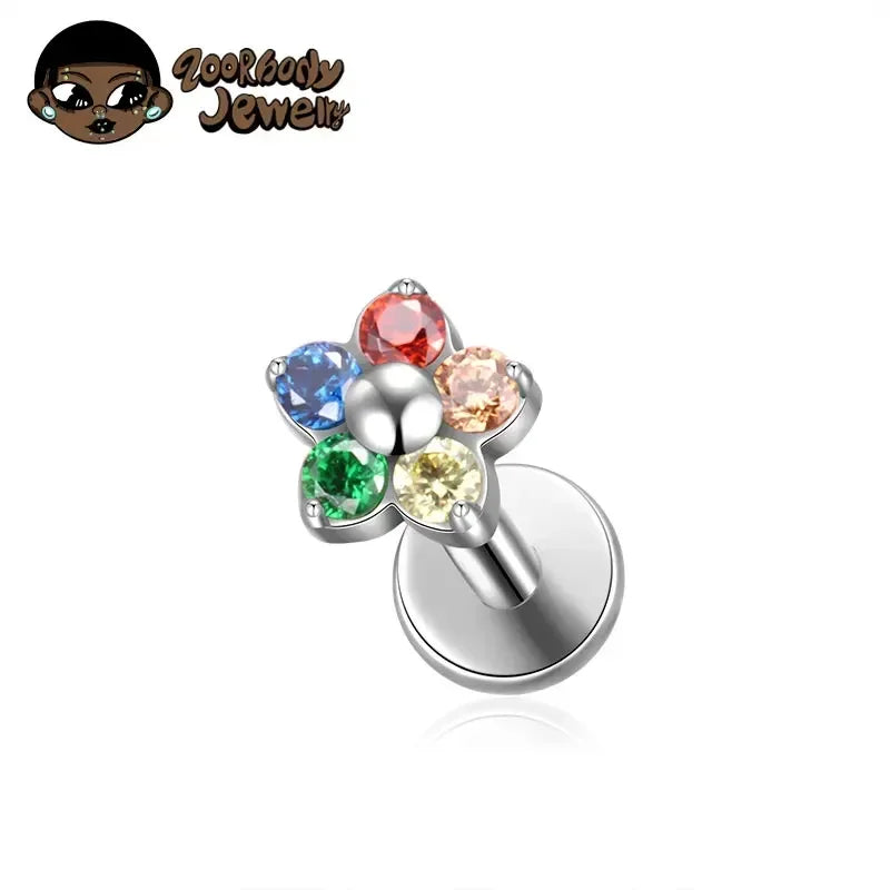 G23 Titanium Colorful Flower Piercing – CZ Heart & Snowflake Cartilage Jewelry