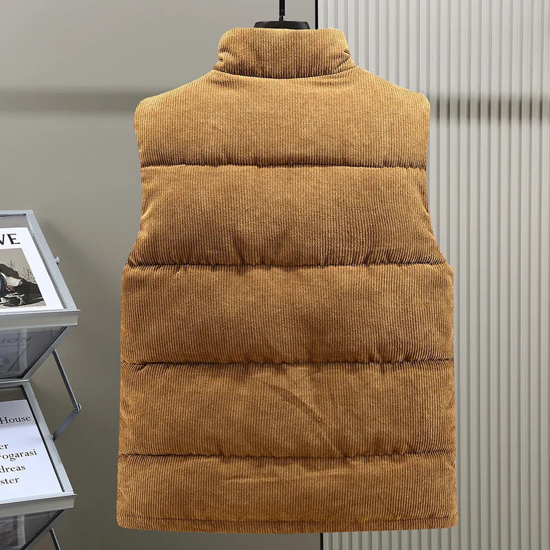 Men's Corduroy Padded Vest – Thick Casual Sleeveless Jacket for Autumn and Winter