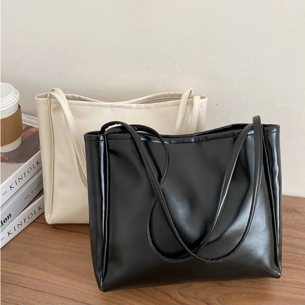 Fashion Tote Bag Female Simple Tote Bag Handbag Temperament Large Capacity PU Shoulder Commuting Bag For Shopping Travel