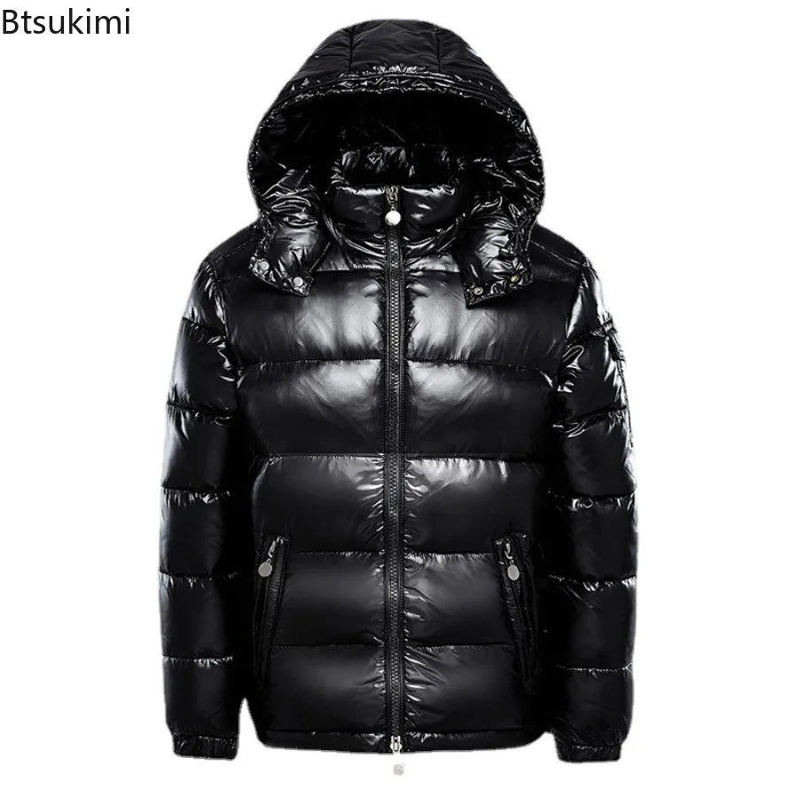 Men's Black Waterproof Short Puffer Jacket – Lightweight Glossy Winter Coat