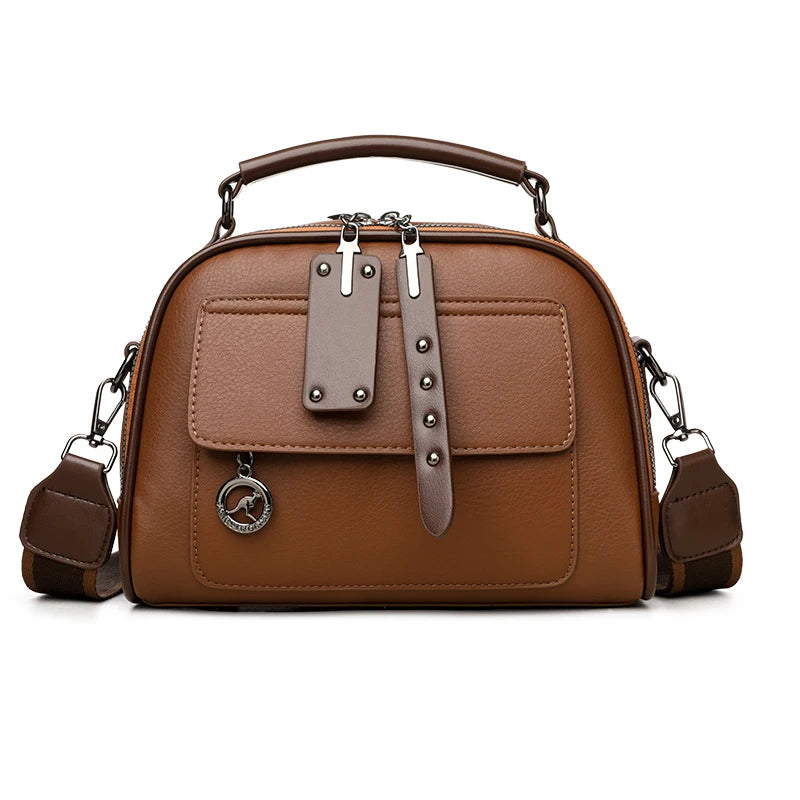 Women's Soft Leather Shoulder Bag – Large Capacity Three-Layer Crossbody Tote Handbag