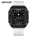 SANDA Fashion Electron Analog Watch for Men Women Square Dial Count Down Timer Waterproof Watch LED Luminous Digital 9502