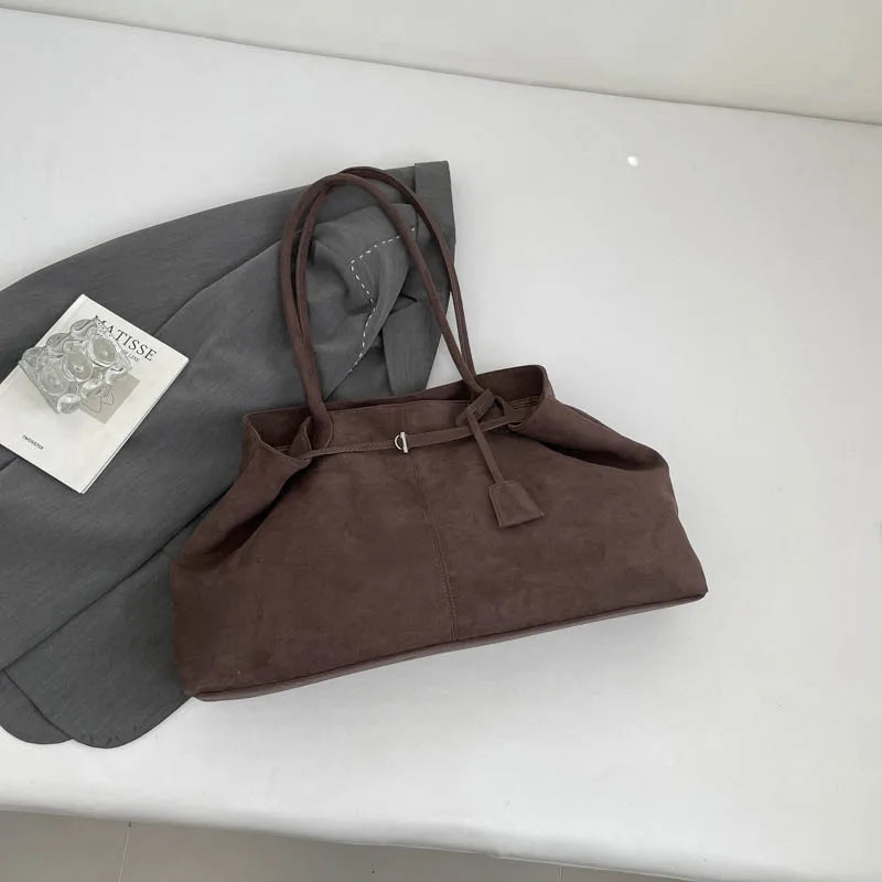 Women's Suede Tote Bag – Simple Large-Capacity Designer Shoulder Handbag