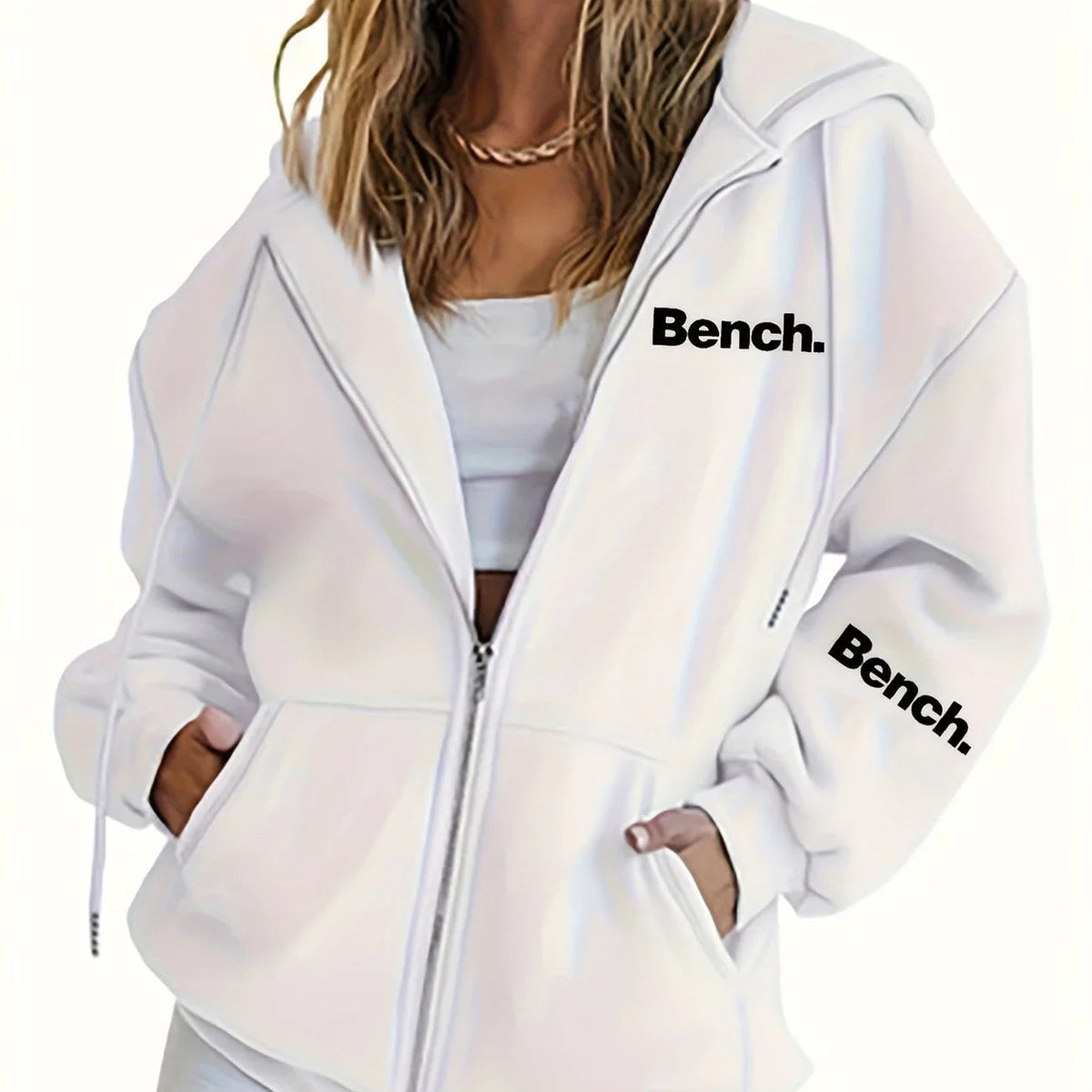 Women's Grey Zip-Up Hoodie – Y2K Casual Jacket with Pockets, Long Sleeve Sweatshirt