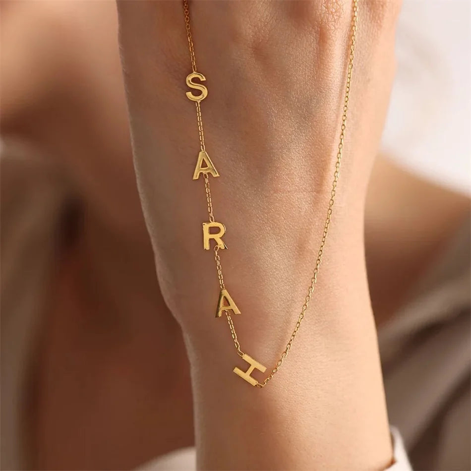 Personalized Name Necklace for Women – Custom Letter Pendant Gold-Tone Choker