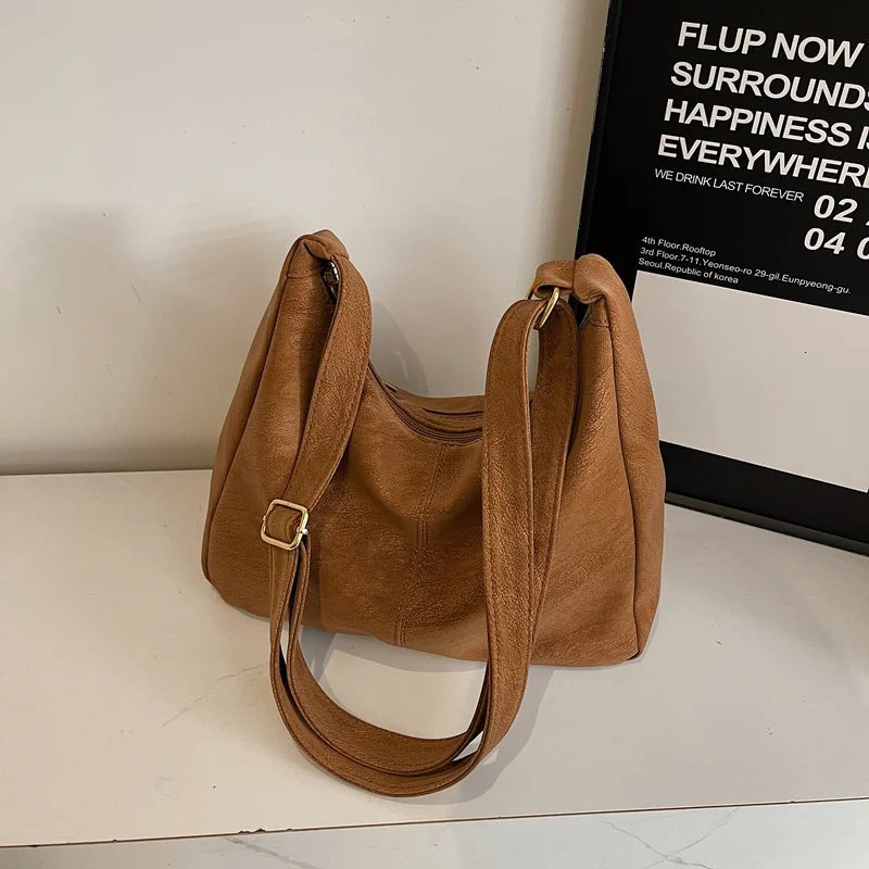 Women's Soft PU Leather Tote Bag – Simple Large-Capacity Shoulder Handbag
