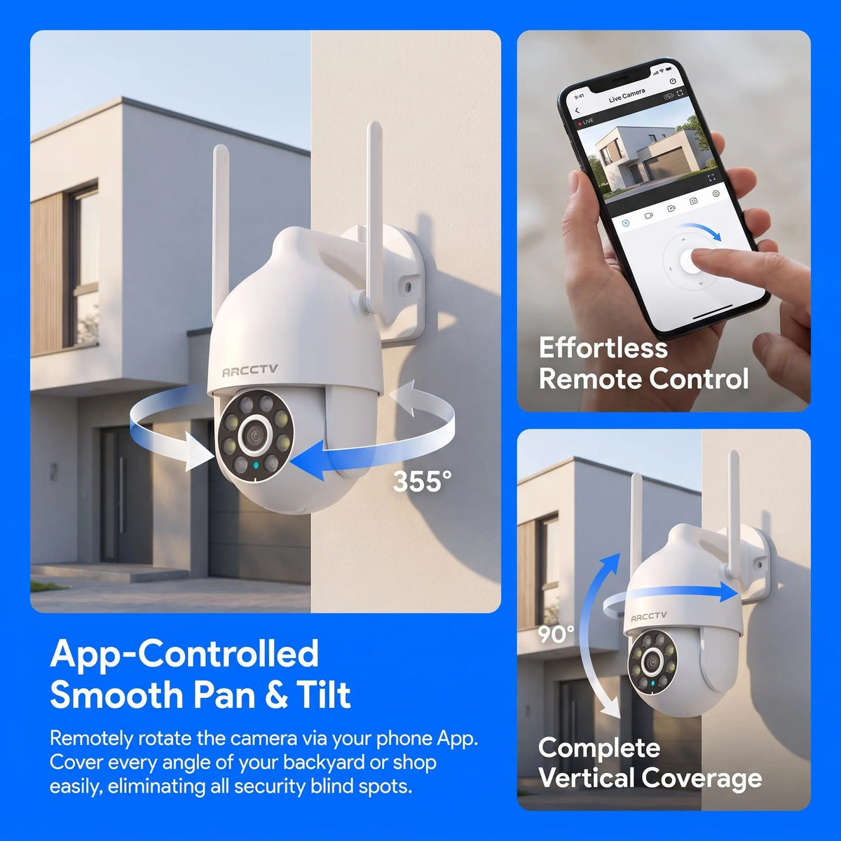 ARCCTV 1296P Wifi Security Camera Outdoor 24/7 HD Recording Surveillance Camera Color Night Vision Auto Tracking Two Way Audio