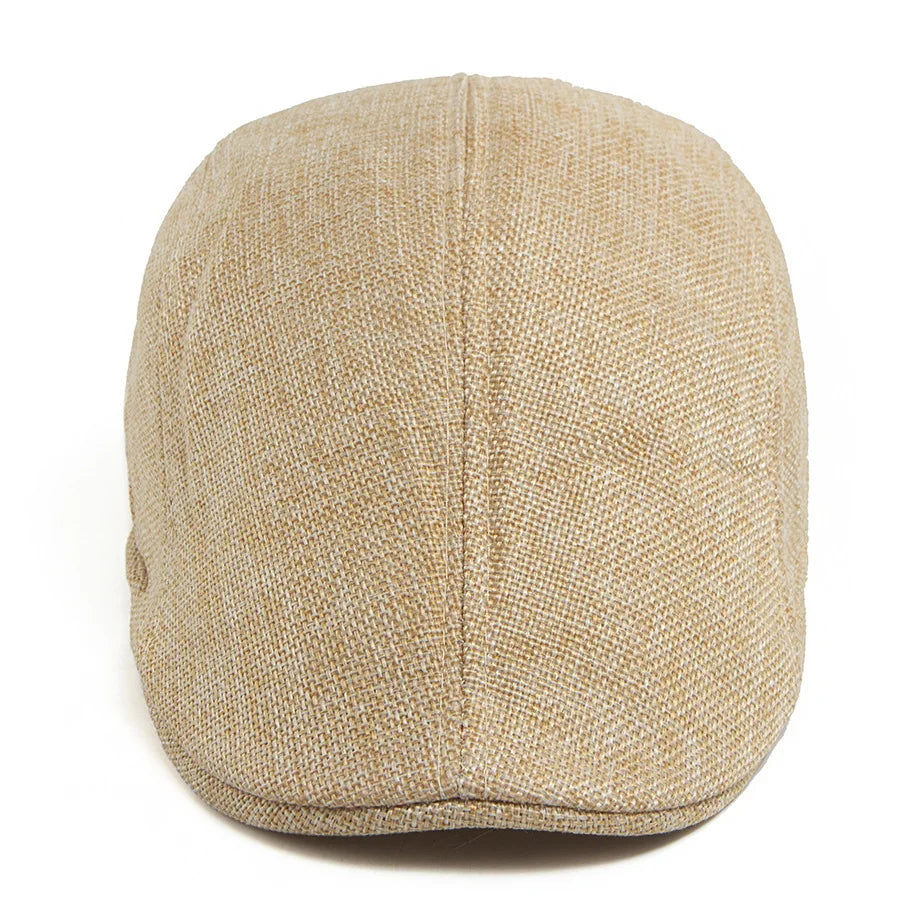 Linen Flat Cap Breathable Ivy Hat Summer Elderly Men Newsboy Cap Unisex Cabbie Hat Vintage British Driving Gatsby Cap Adjustable