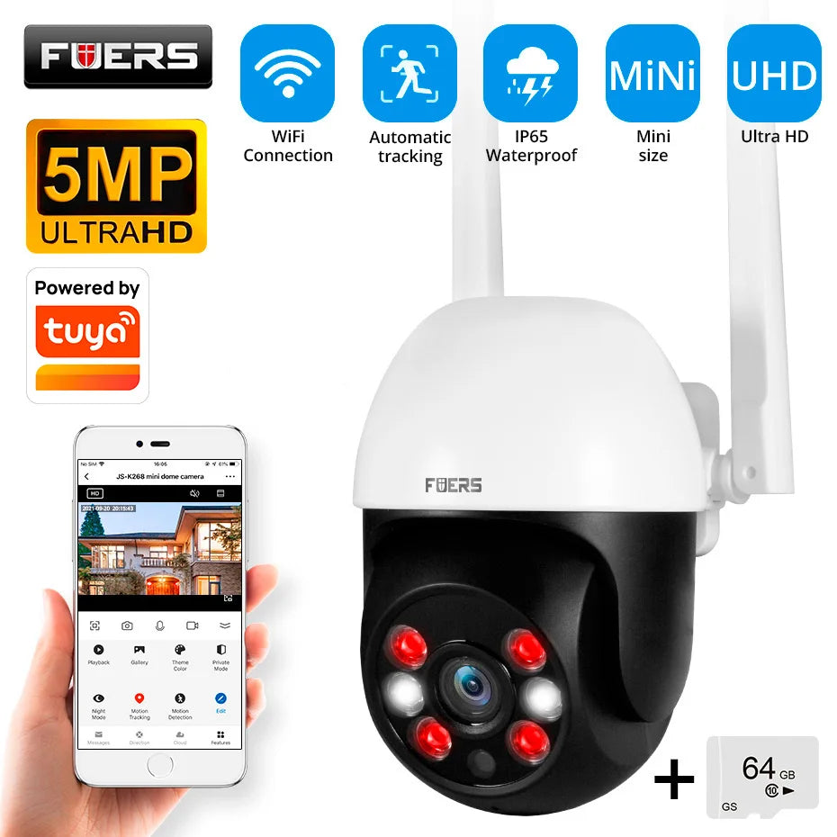 Fuers 8MP 4K IP Camera Outdoor Home Security Auto Tracking AI Human Detection WIFI CCTV Surveillance Camera Work With Tuya Smart