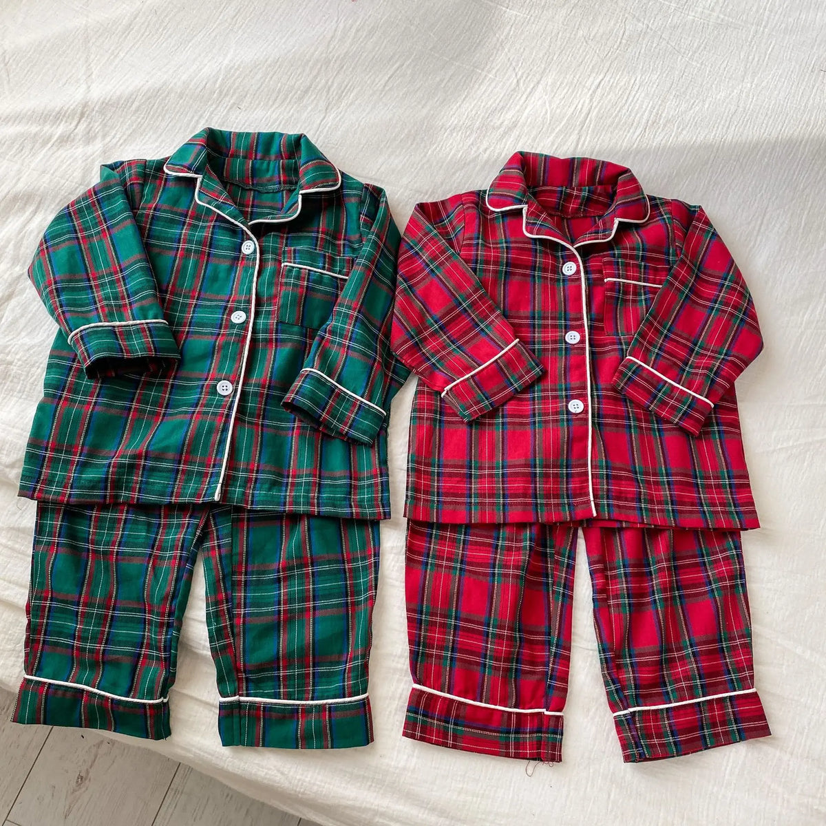 New Christmas Children's Pajama Sets Plaid Print Clothing Set Button Full Sleeve 2 Pcs Suit Homewear Thin Pyjamas Xmas Look