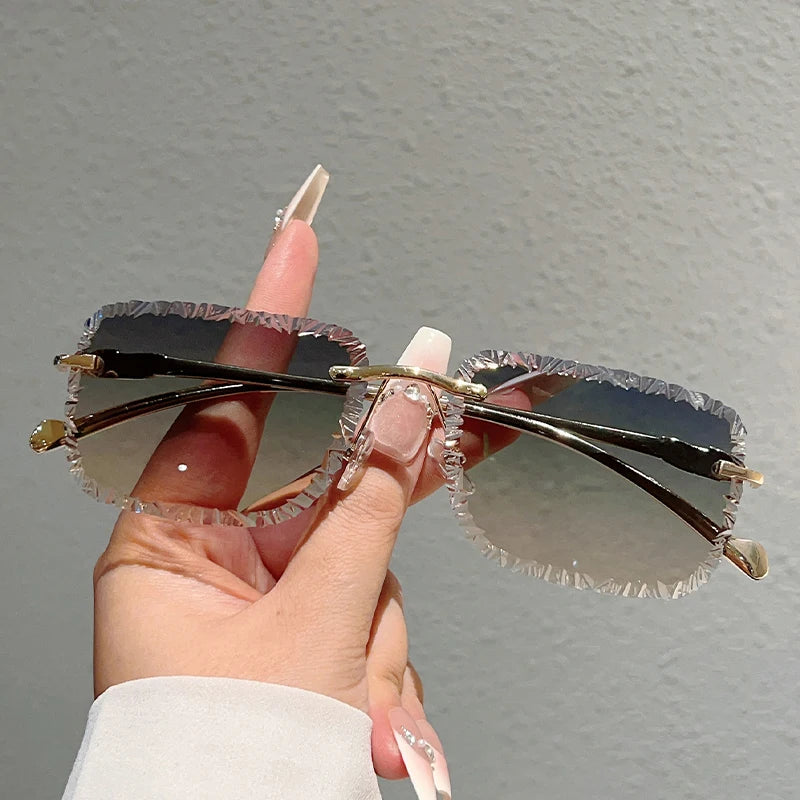 Rimless Square Sunglasses Men Fashion Vintage Gradient Casual Shades Women Trendy Luxury Brand Design Decor Sun Glasses