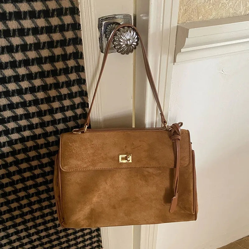 Women's Faux Suede Shoulder Bag – Large-Capacity Winter Tote Handbag