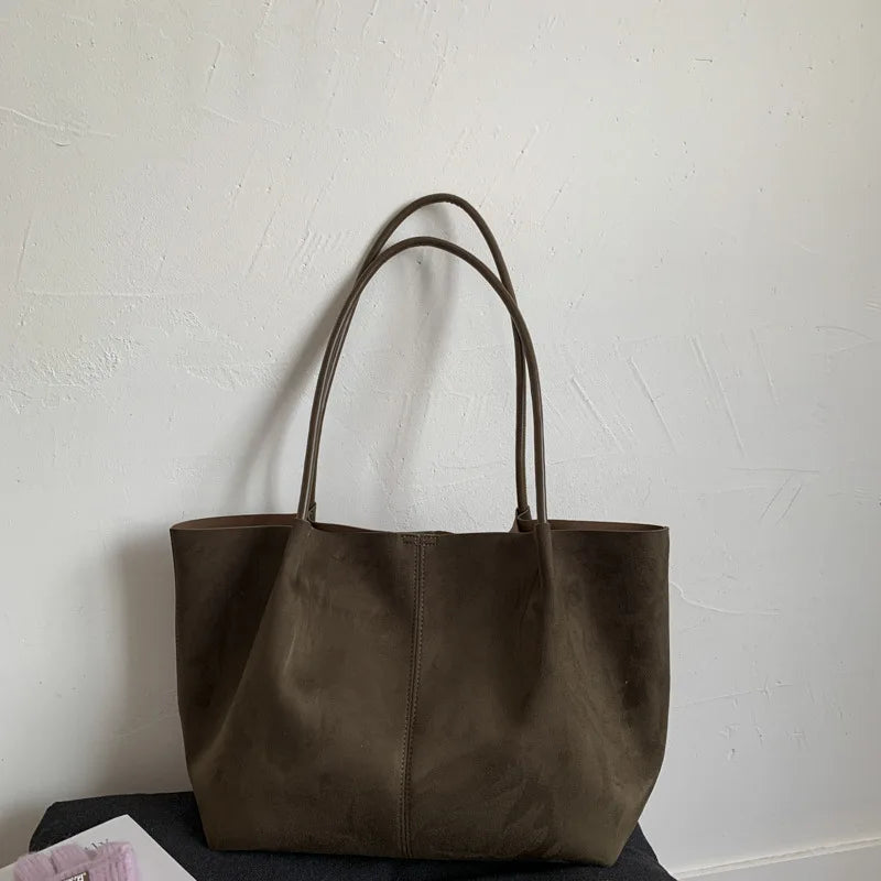 Women's Autumn New Suede Commuter Versatile Large Capacity Tote Bag Casual Simple Shoulder Bag Fashion Commuter Crossbody Bag