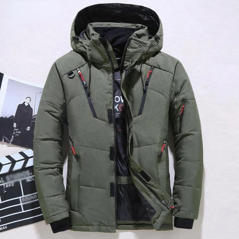 Men's White Duck Down Puffer Jacket – Thick Warm Hooded Winter Coat, Oversized Fit