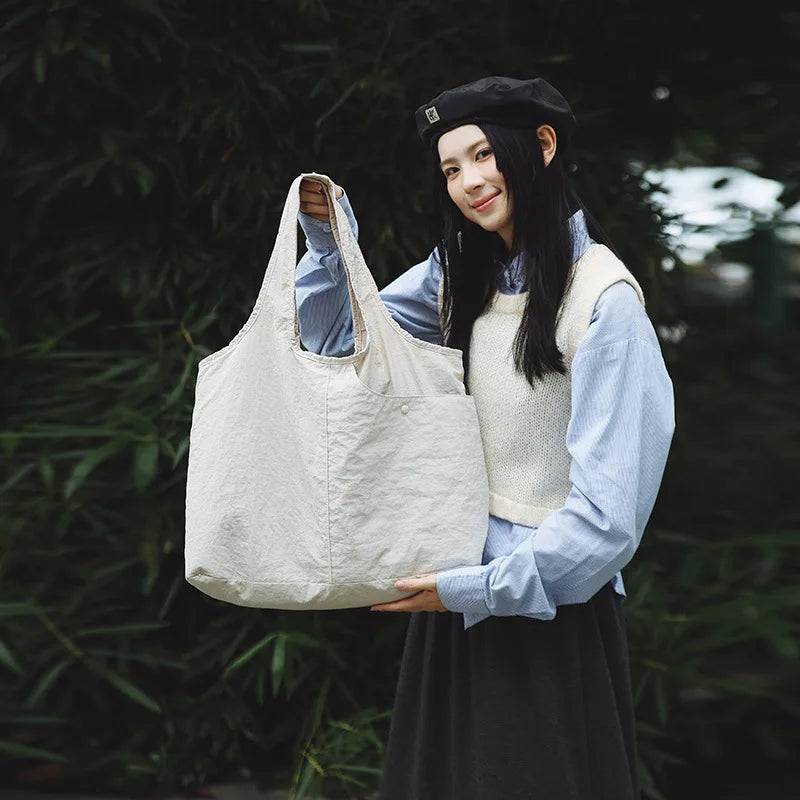 2026 SS K-Fashion Premium Solid Canvas Tote Large Capacity Shoulder Crossbody Work Commuter Handbag Women