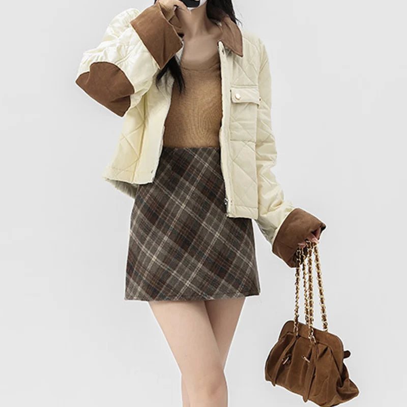 Women’s Plaid A-Line Mini Skirt – High-Waisted Wool-Look College Skirt
