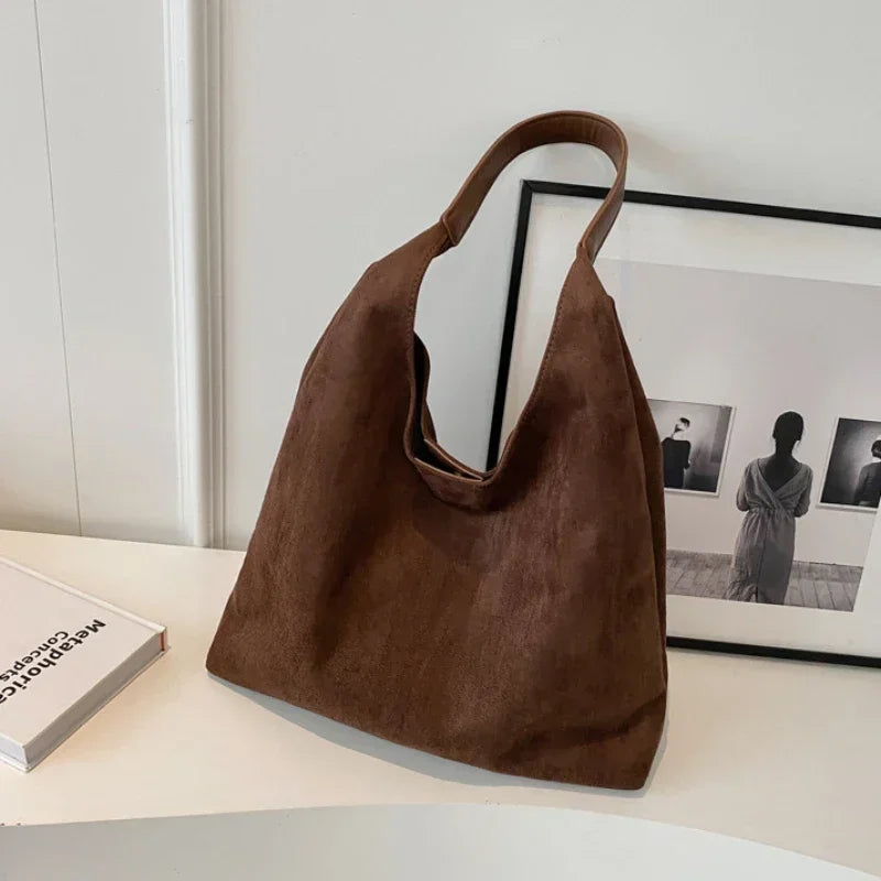Women's Suede Shoulder Bag – Vintage Large-Capacity Tote with Top Handle