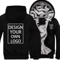 Men's Custom Logo Fleece-Lined Zip-Up Hoodie – Thick Warm Hooded Winter Jacket