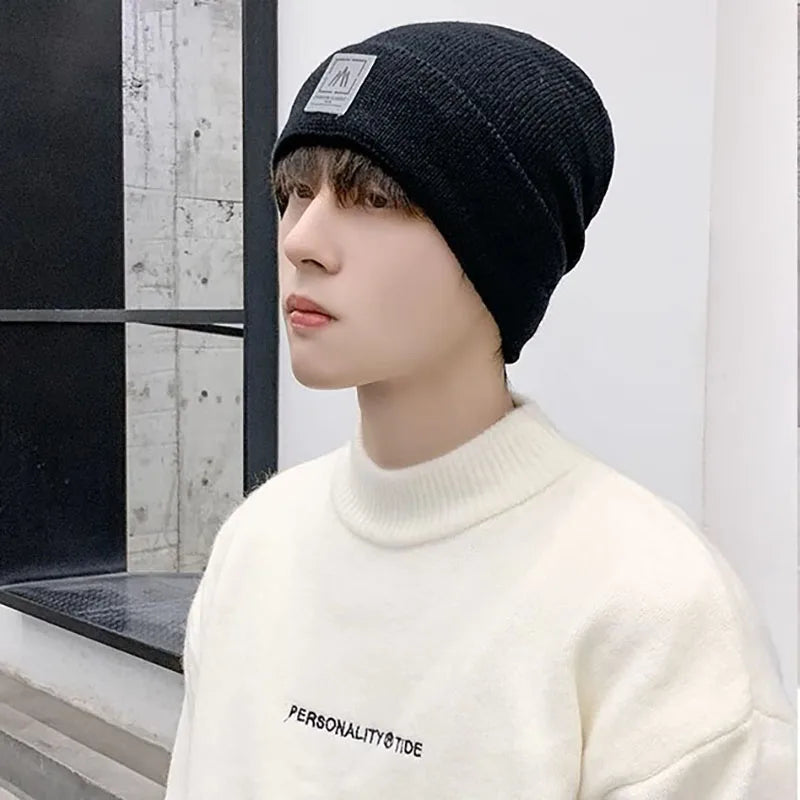 Men's Slouchy Knit Beanie Hat – Warm Solid Color Winter Cap with Ear Coverage