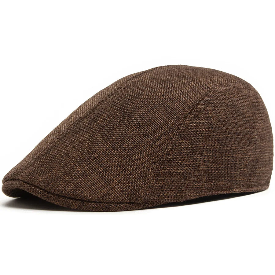 Linen Flat Cap Breathable Ivy Hat Summer Elderly Men Newsboy Cap Unisex Cabbie Hat Vintage British Driving Gatsby Cap Adjustable