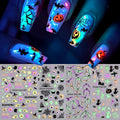Glow In The Dark Halloween Nail Stickers, Minimalist Line Art Pumpkin Ghost Spider Bat Self-Adhesive Luminous Nail Decals