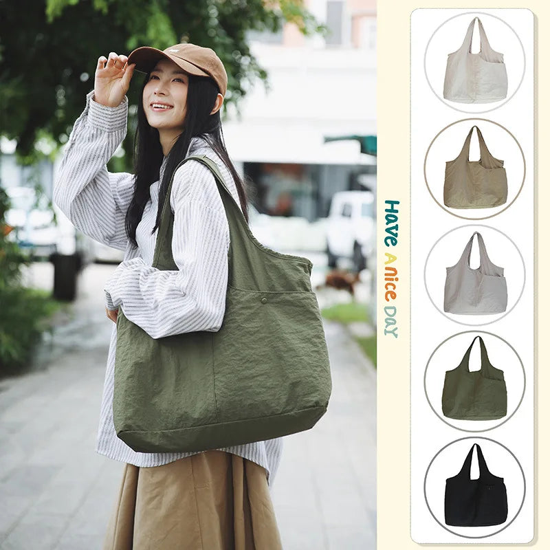 2026 SS K-Fashion Premium Solid Canvas Tote Large Capacity Shoulder Crossbody Work Commuter Handbag Women