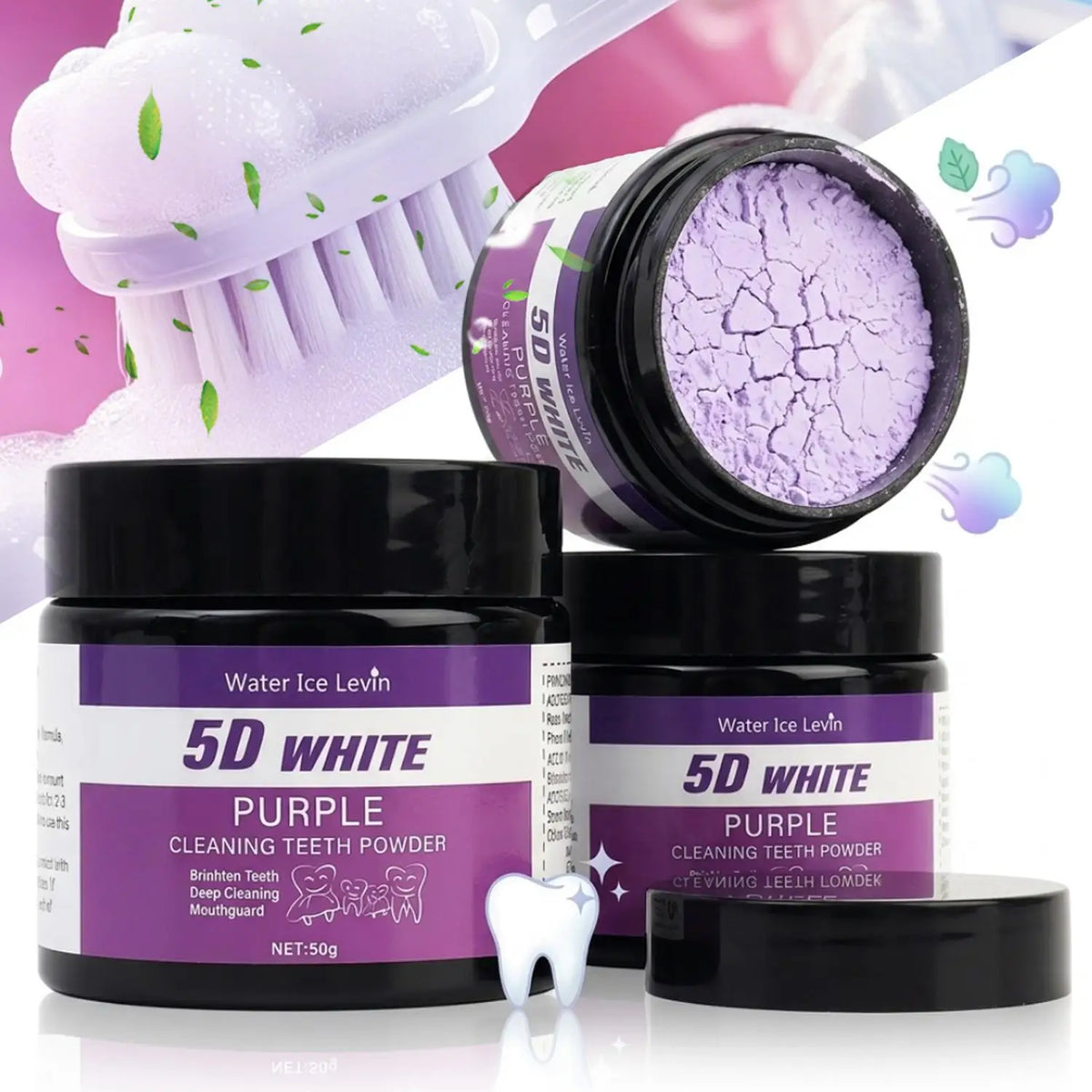 50g/box Purple Teeth Whitening Powder Natural Deep Cleaning Breath Freshener Suitable for Unisex Ideal for Daily Use Travel