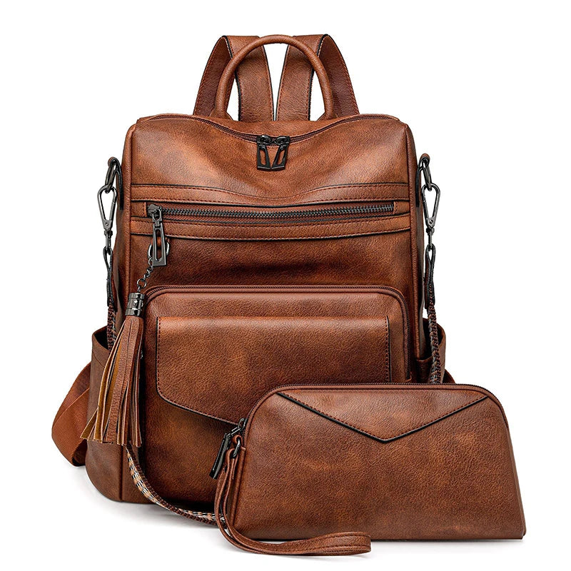Women's Leather Convertible Backpack Purse – Multi-Pocket Shoulder and Travel Bag