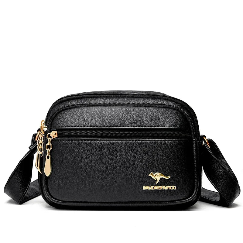 Women's Soft Leather Messenger Bag – Multi-Pocket Luxury Shoulder Handbag