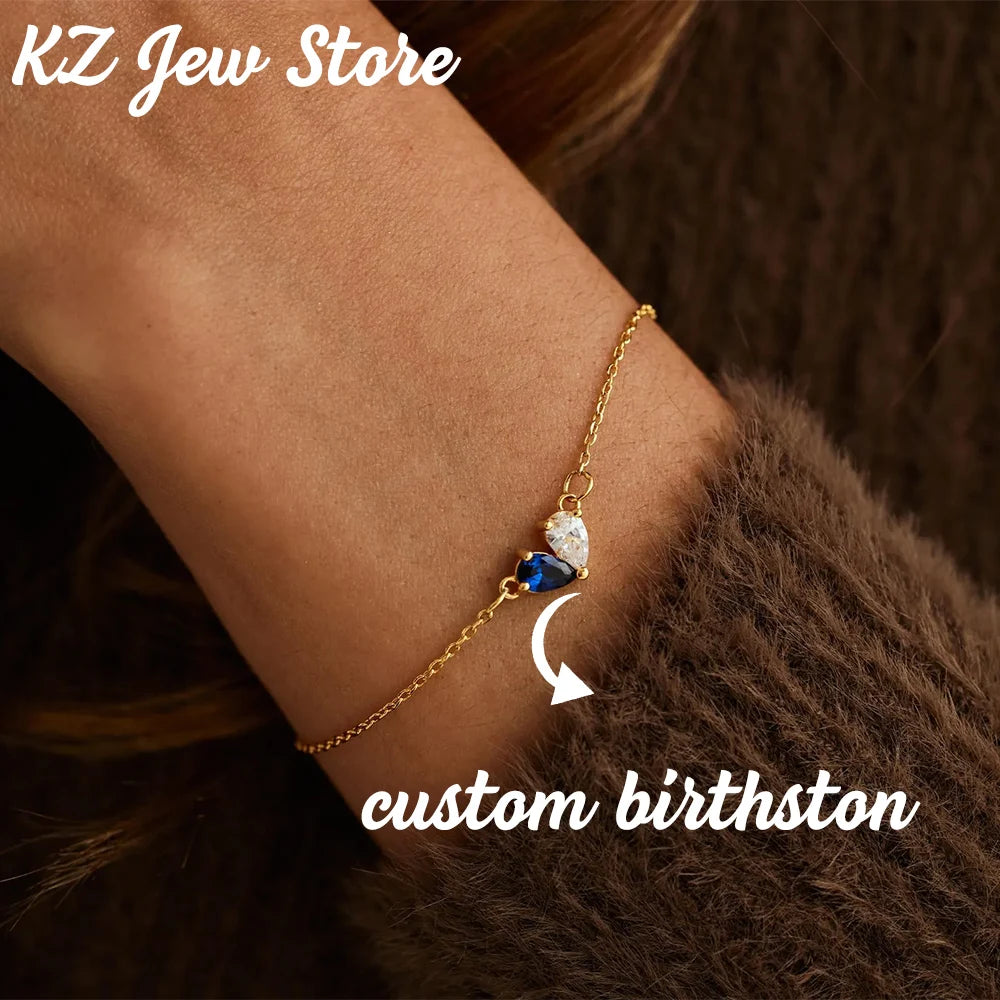 Personalized Two Birthstone Heart Bracelet – Adjustable Gold-Tone Stainless Steel Jewelry