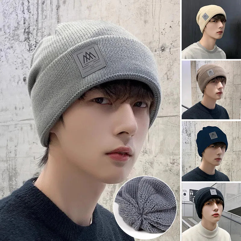 Men's Slouchy Knit Beanie Hat – Warm Solid Color Winter Cap with Ear Coverage
