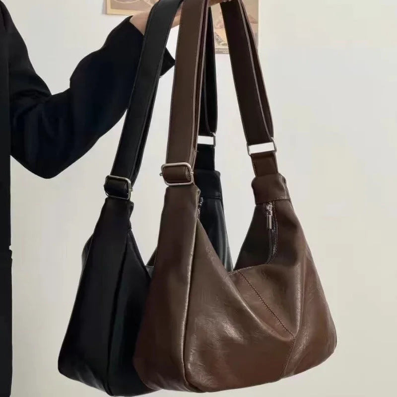 Women's Soft PU Leather Tote Bag – Simple Large-Capacity Shoulder Handbag