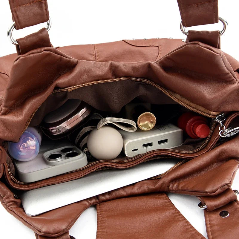Women's Vintage Soft Leather Handbag – Large-Capacity Shoulder and Crossbody Bag