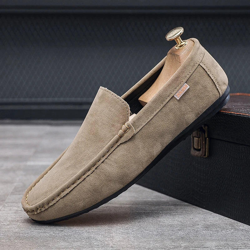 Men's Genuine Leather Handcrafted Slip-On Shoes - Breathable Comfortable Rubber Bottom Casual Formal Loafers