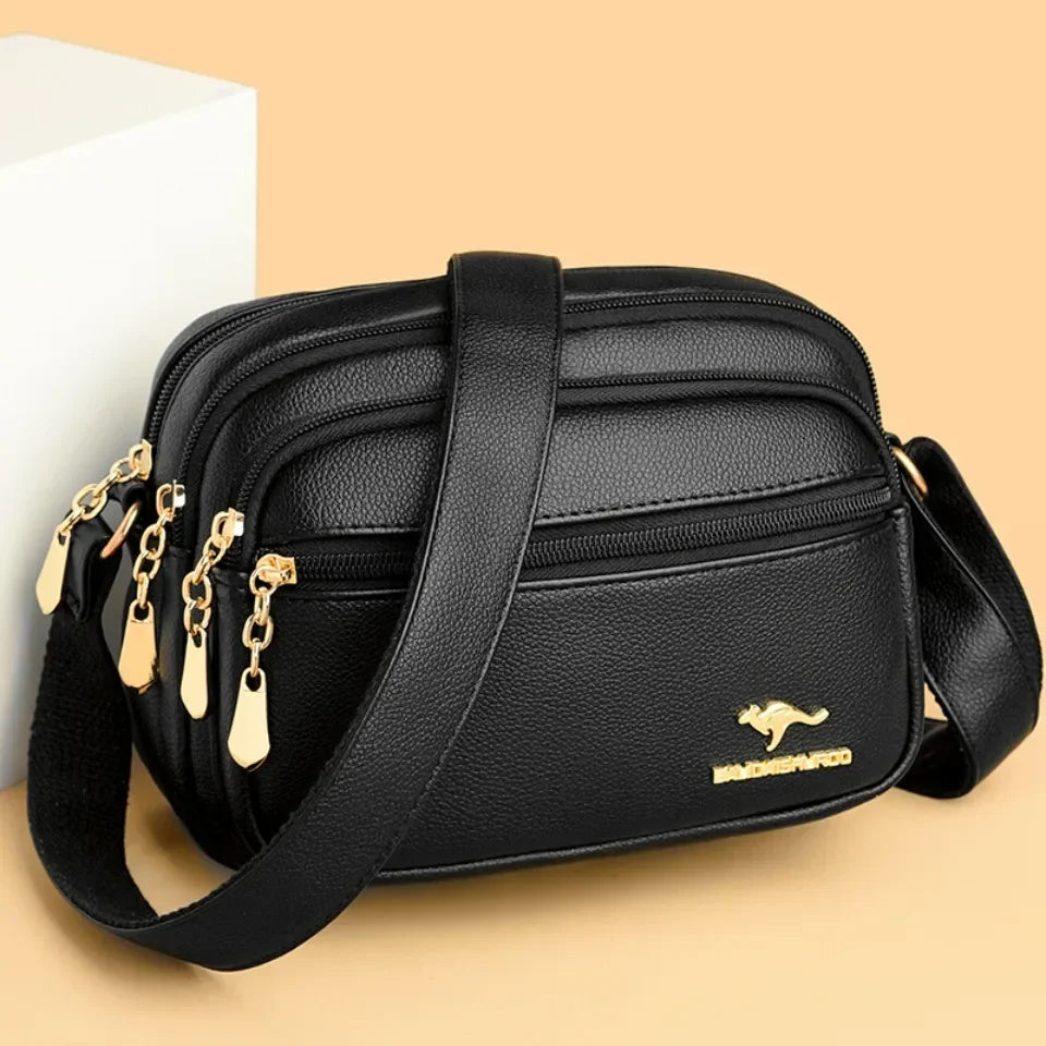 Women's Soft Leather Messenger Bag – Multi-Pocket Luxury Shoulder Handbag