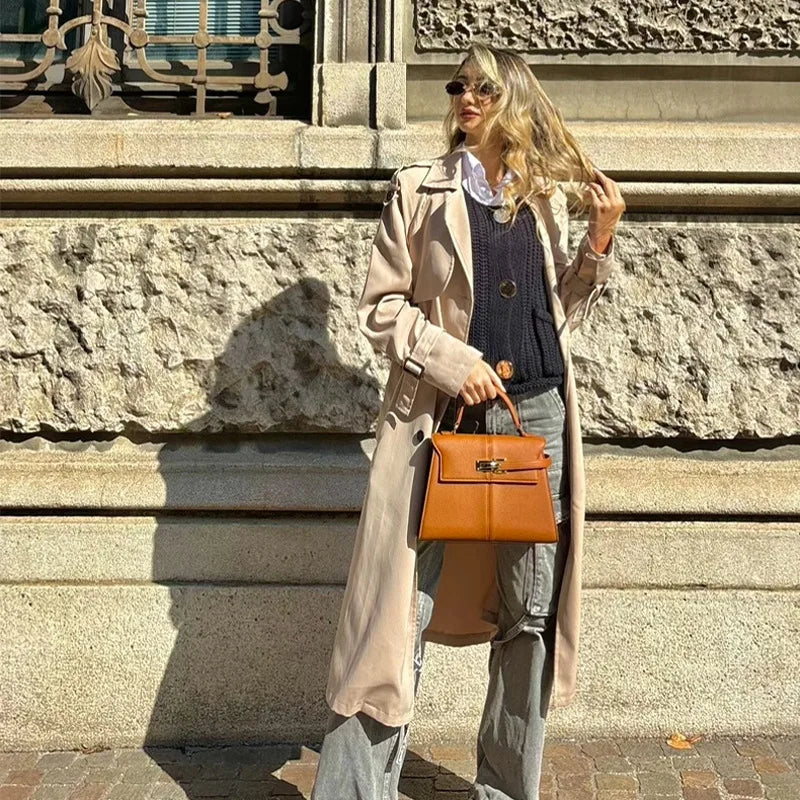 Women's Trapezoid Leather Handbag – Elegant Top-Handle Shoulder Bag