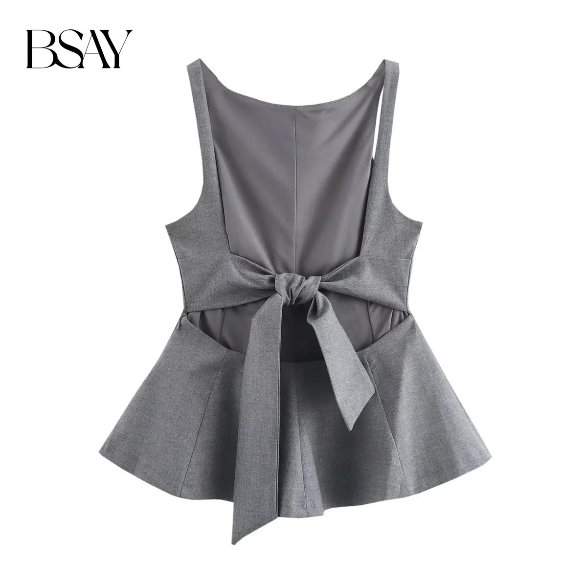Women’s Backless Crop Top – Bow Detail Side-Zip Sleeveless Blouse