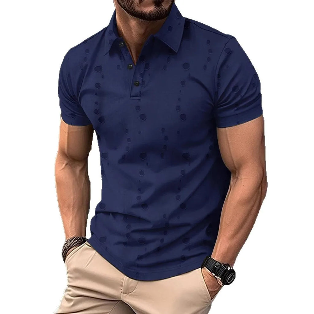 Men's Polka Dot Polo Shirt – Button-Up Casual Golf & Business Shirt