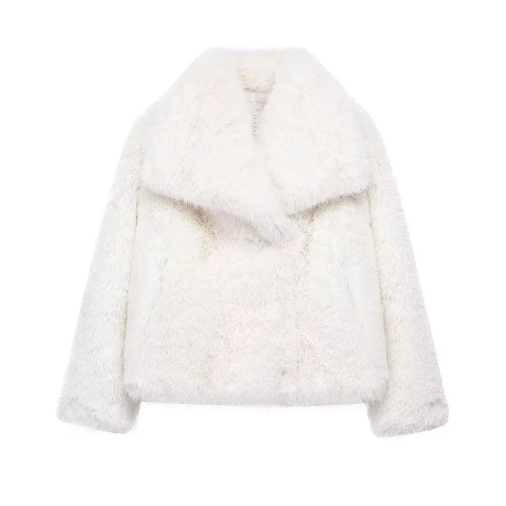 KONDALA  Spring Summer Casual Faux Fur Brown Women Warm Jackets Valentine‘s Day Turn Down Collar Oversized Elegant Coats