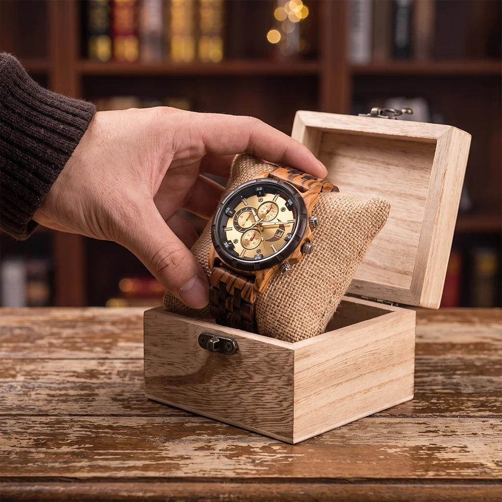 Man's Watches Wooden Watch Strap Hand Watch Quartz Wrist Watch for Men Chronograph Luxury Brand Montre Homme Gift Drop Shipping